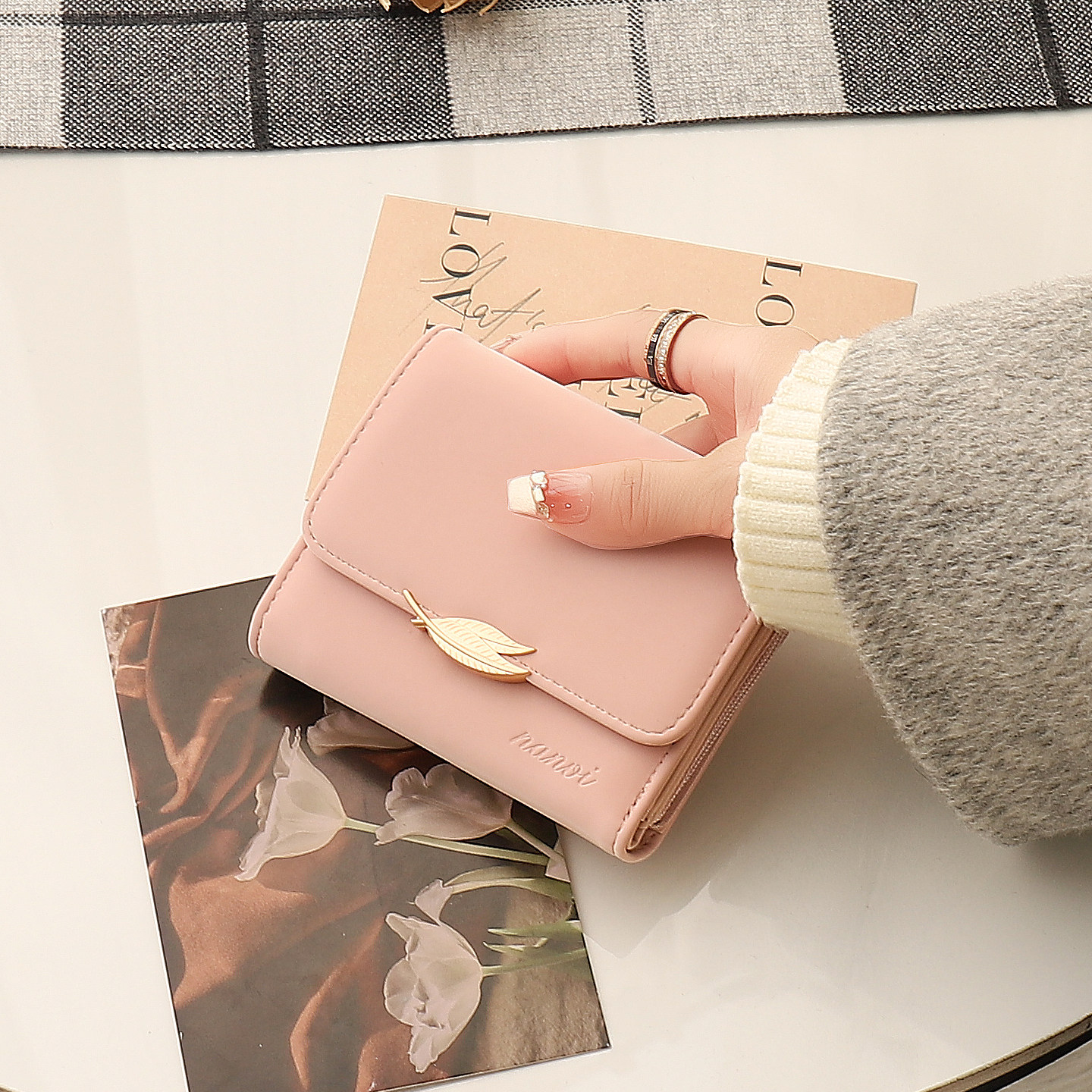 钱包女款2025新款叶子简约折叠零学生钱包钱夹卡包一体现金收纳包,箱包皮具/热销女包/男包,钱包,淘宝优惠券,粉丝福利购,淘宝优惠卷