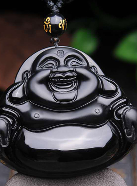 天然黑曜石佛公吊坠挂件玉坠项链