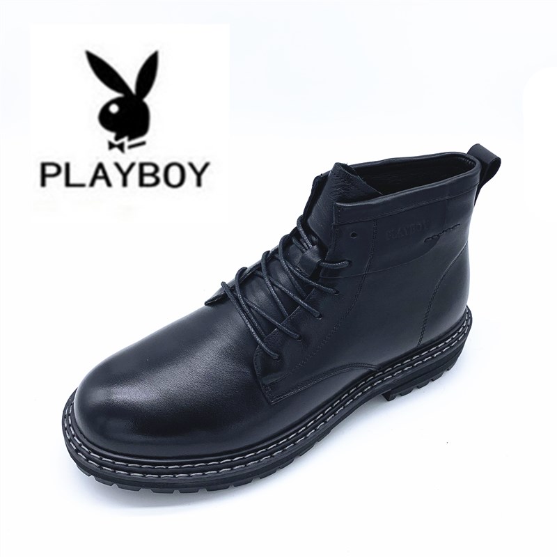 花花公子男鞋2020冬季新款商务休闲棉鞋加绒保暖真皮鞋PA47522779