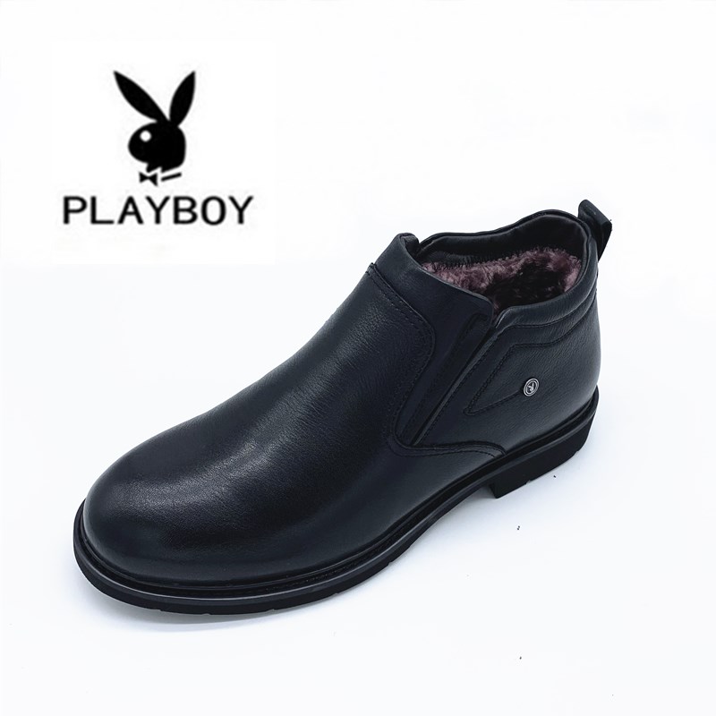 PLAYBOY/花花公子冬季新款男靴保暖棉鞋高帮皮毛一体商务休闲男鞋