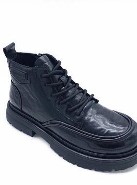 马丁靴男士英伦风高帮靴子冬季新款中帮加绒皮鞋黑色切尔西短靴子