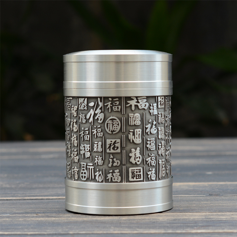 福铭阁 锡罐纯锡茶叶罐百福罐 大号金属锡罐锡器茶罐纯锡茶具