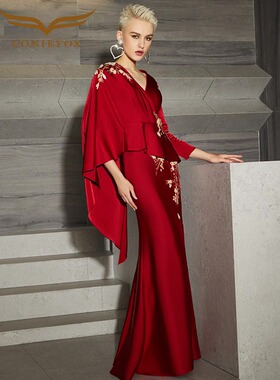 创意狐婚礼红色礼服高端晚礼服2025新款宴会连衣裙气质妈妈礼服裙