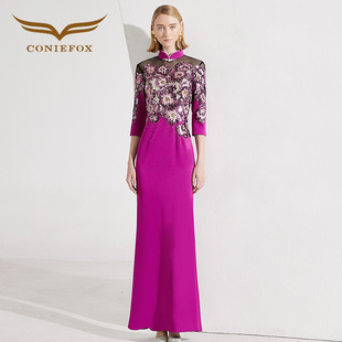 创意狐2025新款晚礼服女高级感旗袍领长款宴会礼服年会主持人长裙