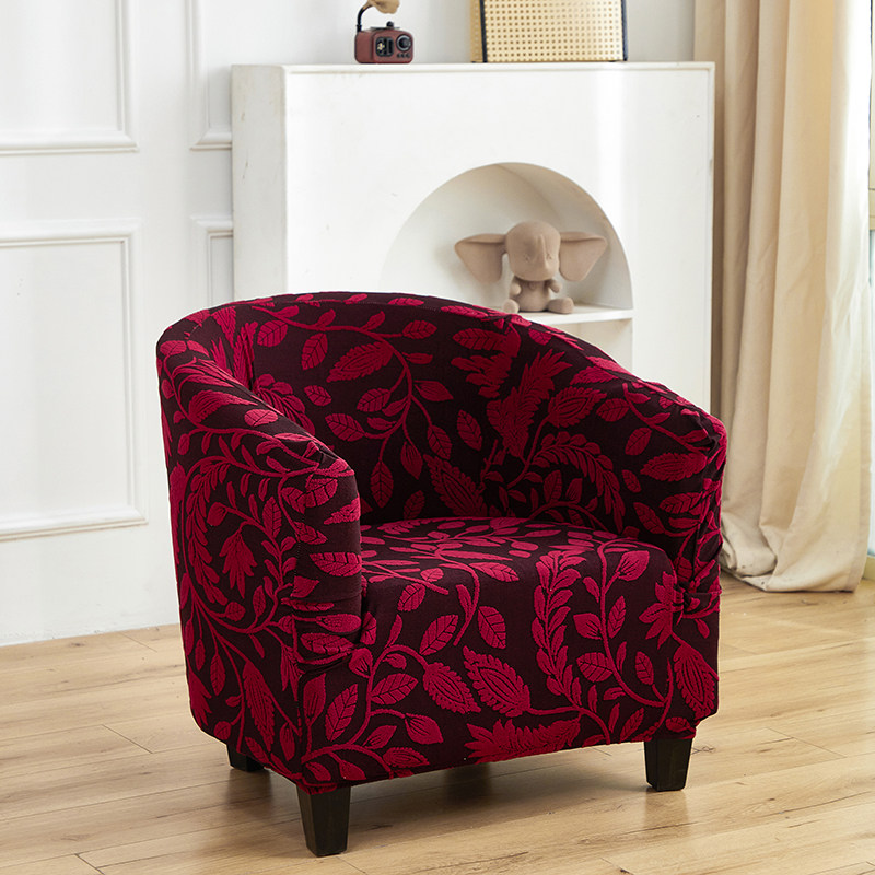 提花加厚弹力单人弧u形沙发罩笠咖啡厅矮背座套 半圆小沙发全包套