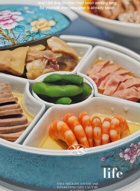 创意复古珐琅彩圆形碗意境凉菜盘特色五格冷菜拼盘干冰中式盘餐具