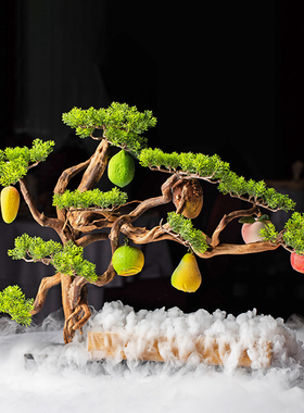 中式干冰复古禅意松枝挂虾球网红树饭店用意境创意菜特色酒店餐具