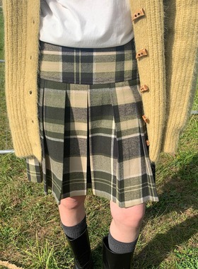 KERNEL COSMOS苏格兰小调 冬日提色利器加厚撞色格纹显瘦百褶中裙