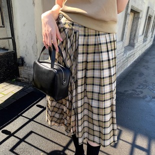 重工英伦学院不规则金属扣格纹半身裙 莎野入学季 KERNEL COSMOS