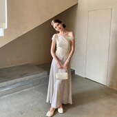 KERNEL COSMOS 设计感解构分割拼接格纹与雏菊高腰垂感半身裙长裙