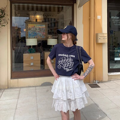 KERNEL COSMOS 小狗护卫队 美式复古卡通印花正肩修身短袖T恤