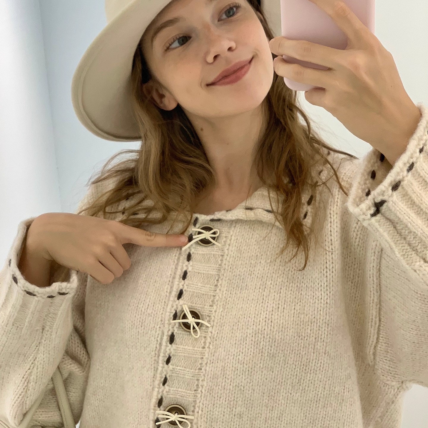 果核宇宙古着明线手工扣针织开衫