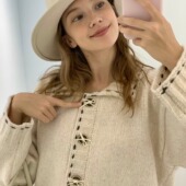 KERNEL 小众古着感复古撞色明线手工扣针织开衫 COSMOS 榛果松塔