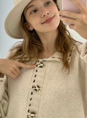 KERNEL COSMOS 榛果松塔 小众古着感复古撞色明线手工扣针织开衫