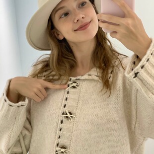 小众古着感复古撞色明线手工扣针织开衫 榛果松塔 COSMOS KERNEL