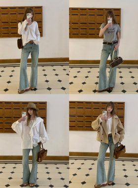 KERNEL COSMOS 春日卡普里 百搭水洗浅蓝色高腰显腿长微喇牛仔裤