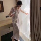 法式 KERNEL COSMOS波可曼假日 复古浪漫绒点印花荷叶边收腰鱼尾裙