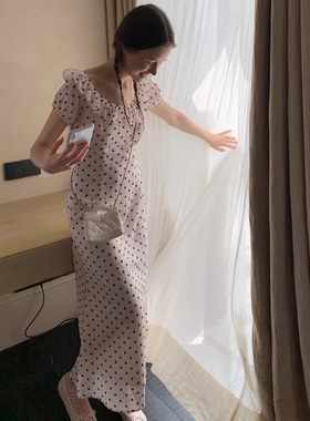 KERNEL COSMOS波可曼假日 法式复古浪漫绒点印花荷叶边收腰鱼尾裙