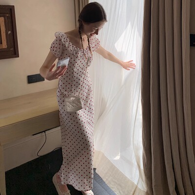 果核宇宙浪漫绒点印花收腰鱼尾裙