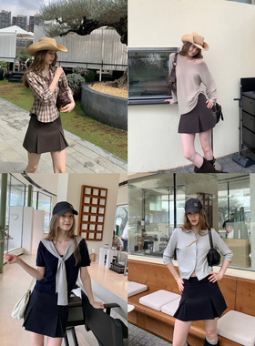 KERNEL COSMOS 黑巧布朗尼 美式复古设计感开叉a字天丝棉短裤裙