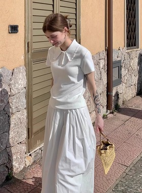 KERNEL COSMOS 云朵爱丽丝 少女感甜美花边polo领修身短款清爽T恤