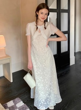 KERNEL COSMOS【仲夏沁梨】法式复古假两件拼蕾丝提花鱼尾连衣裙