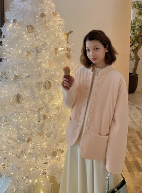 KERNEL COSMOS 云酪粉雾 跨年新中式小立领复古丝绒宽松棉服外套