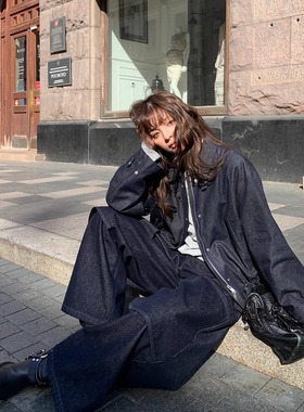 KERNEL COSMOS利斯特卡镇 设计感时髦工装收腰牛仔外套牛仔裤套装