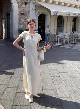 KERNEL COSMOS 佩妮达情书 法式茶歇裙收腰修身系带气质连衣裙