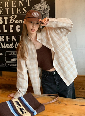 KERNEL COSMOS 布拉格假期 慵懒风色织全棉薄款格纹防晒长袖衬衫