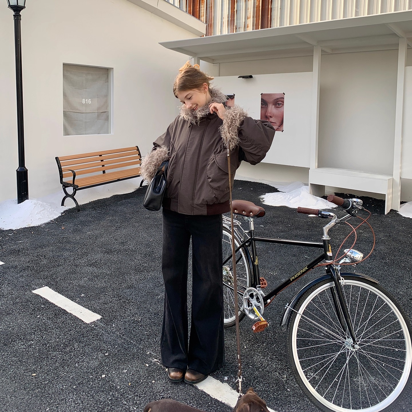 果核宇宙弹力直筒毛边微喇牛仔裤