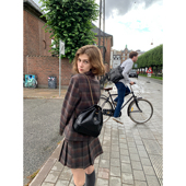 COSMOS 圣约翰学院 英伦风复古格纹双排扣西装 KERNEL 半裙套装