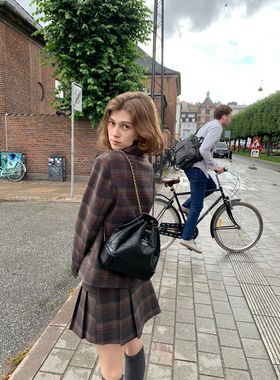 KERNEL COSMOS 圣约翰学院 英伦风复古格纹双排扣西装半裙套装