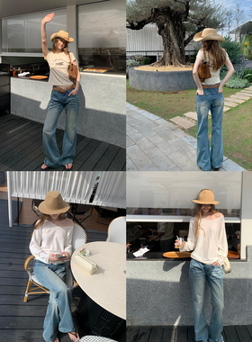 KERNEL COSMOS 西敏街区 千禧风古早感复古修身毛须微喇叭牛仔裤