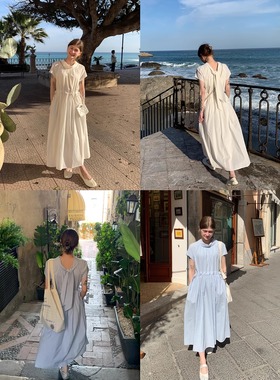 KERNEL COSMOS 柚子气泡酒 法式复古飘带前后两穿抽绳天丝连衣裙