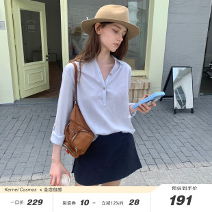 袢松弛感衬衫 老钱风亚麻天丝亨利翻领袖 COSMOS海滨薄荷岛 KERNEL