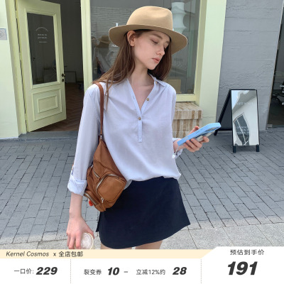 果核宇宙亚麻天丝翻领松弛感衬衫