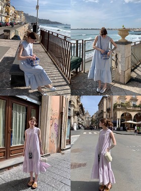 KERNEL COSMOS潮汐海岸  清爽夏日小众廓形感无袖A摆荷叶边连衣裙