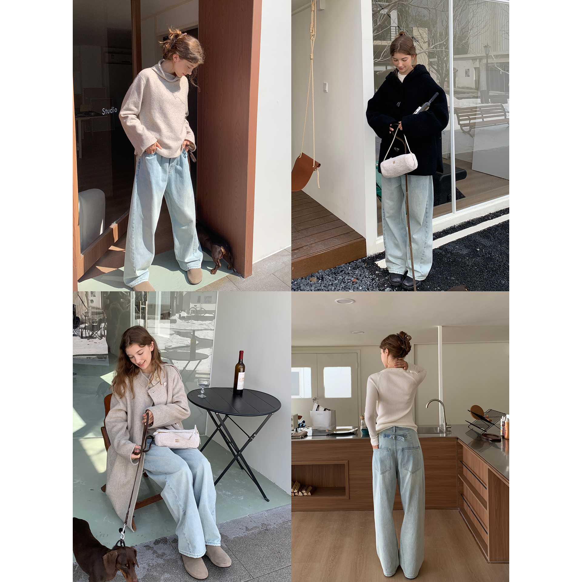 果核宇宙水洗休闲宽松牛仔长裤