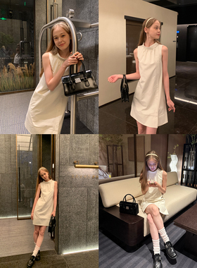 KERNEL COSMOS 丹宁少女 60'S画报小阔翻领无袖A摆连衣裙牛仔短裙