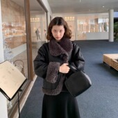 KERNEL COSMOS哈林顿冬城 不规则羊羔毛翻领廓形皮毛一体夹克外套