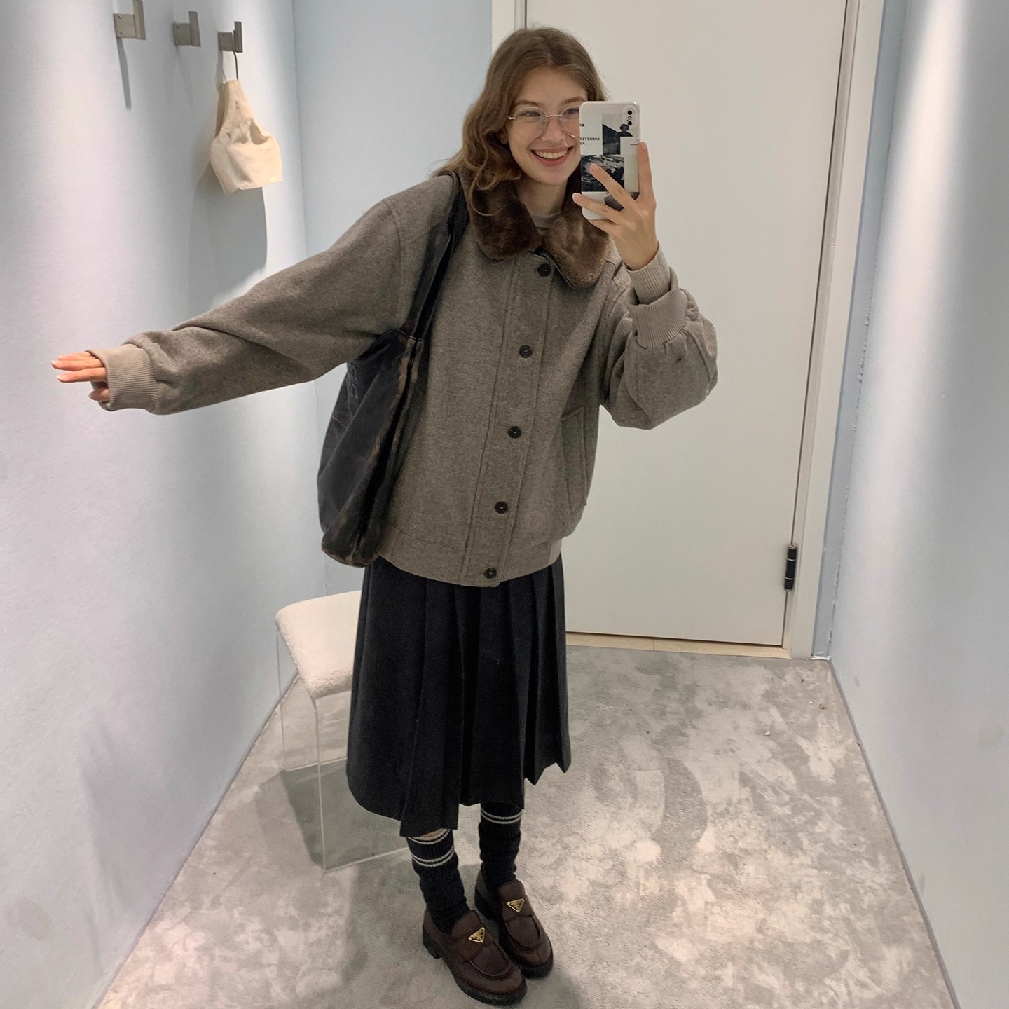 果核宇宙老钱感毛领花纱羊毛外套