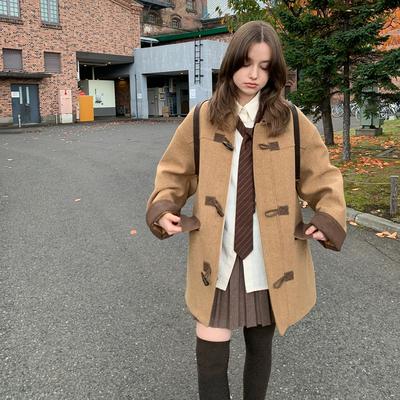 KERNEL COSMOS 克莱蒙公路 学院拼皮小个子大衣牛角扣毛呢外套