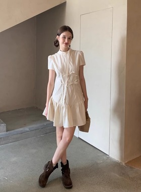 KERNEL COSMOS 风信岛屿 轻中式少女感蝴蝶结系带收腰蓬蓬连衣裙