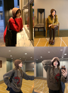 KERNEL COSMOS 小红帽 北欧圣诞浣熊绒羊毛百搭保暖系带针织帽