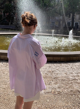 KERNEL COSMOS 岛屿线谱 夏日休闲感法式刺绣条纹老钱宽松衬衫