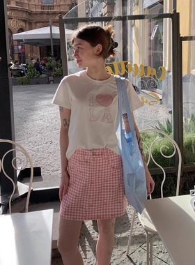 KERNEL COSMOS南法夏日 甜美俏皮内衬显瘦格子A字半裙碎花短裙