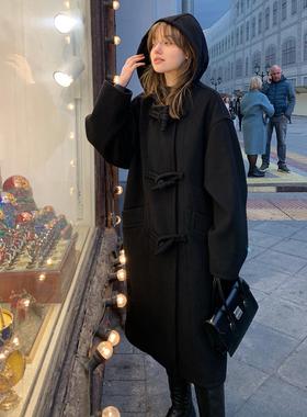 KERNEL COSMOS 可颂女巫 牛角扣连帽毛呢大衣秋冬高级感羊毛外套