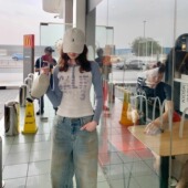 COSMOS 加利福海岸 美式 KERNEL 复古字母印花亨利圆领撞色修身 T恤