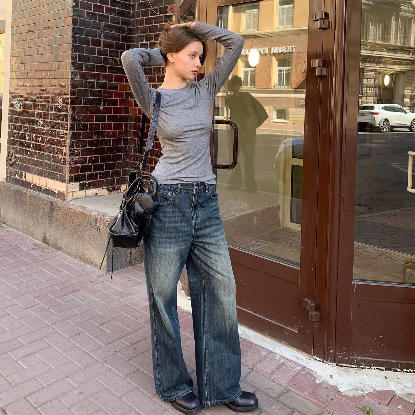 果核宇宙美丽诺羊毛修身长袖T恤